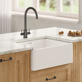 Modern Splash 595mm x 450mm x 220mm Fireclay White Single Bowl Belfast Sink With Central Waste And Weir Overflow