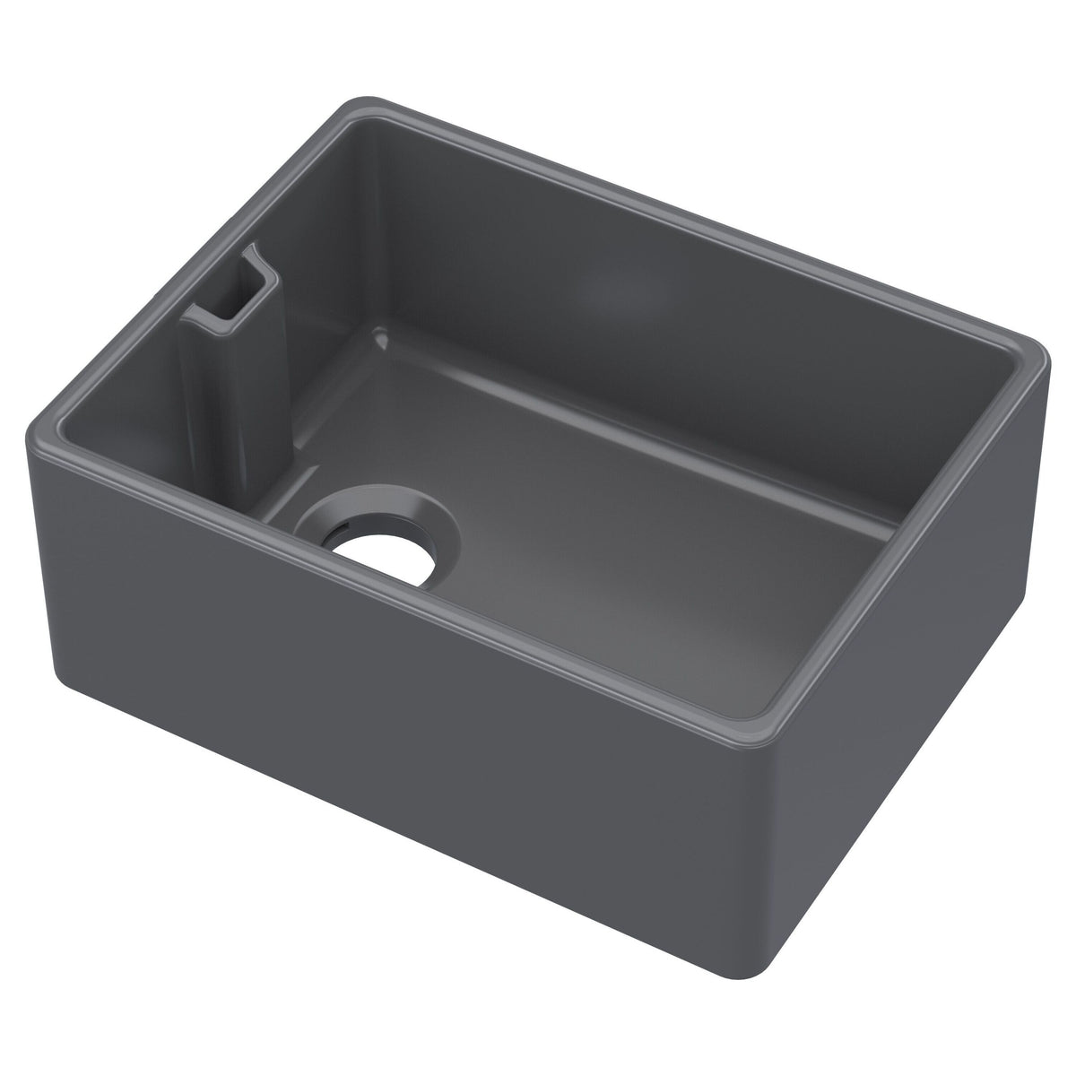 Modern Splash 595mm x 455mm x 254mm Fireclay Soft Black Single Bowl Belfast Sink With Offset Waste And Weir Overflow