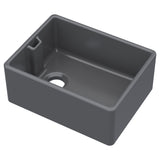 Modern Splash 595mm x 455mm x 254mm Fireclay Soft Black Single Bowl Belfast Sink With Offset Waste And Weir Overflow