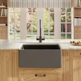 Modern Splash 595mm x 455mm x 254mm Fireclay Soft Black Single Bowl Belfast Sink With Offset Waste And Weir Overflow
