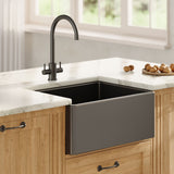 Modern Splash 595mm x 455mm x 254mm Fireclay Soft Black Single Bowl Belfast Sink With Offset Waste And Weir Overflow