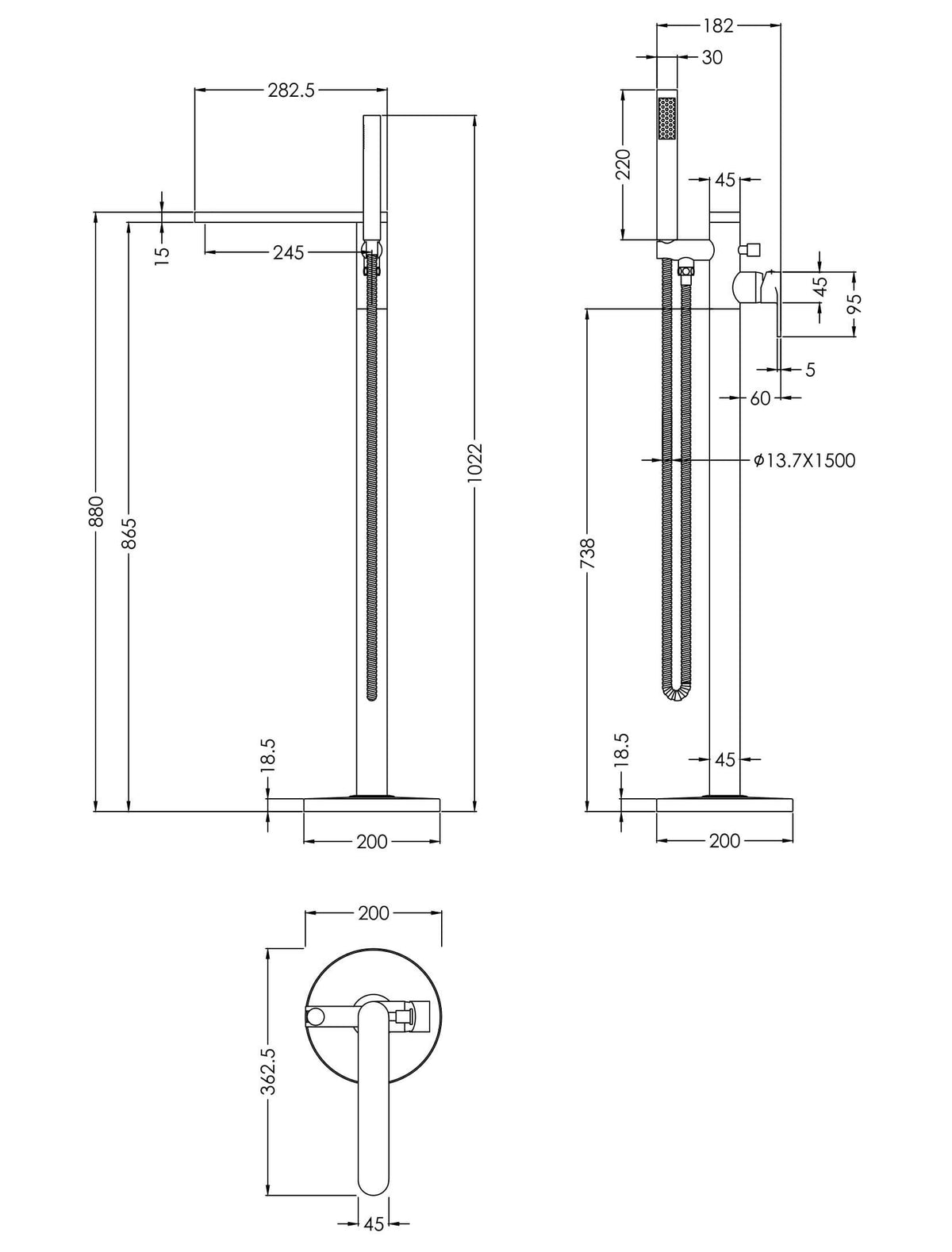 Modern Splash Binsey Chrome Freestanding Bath Shower Mixer