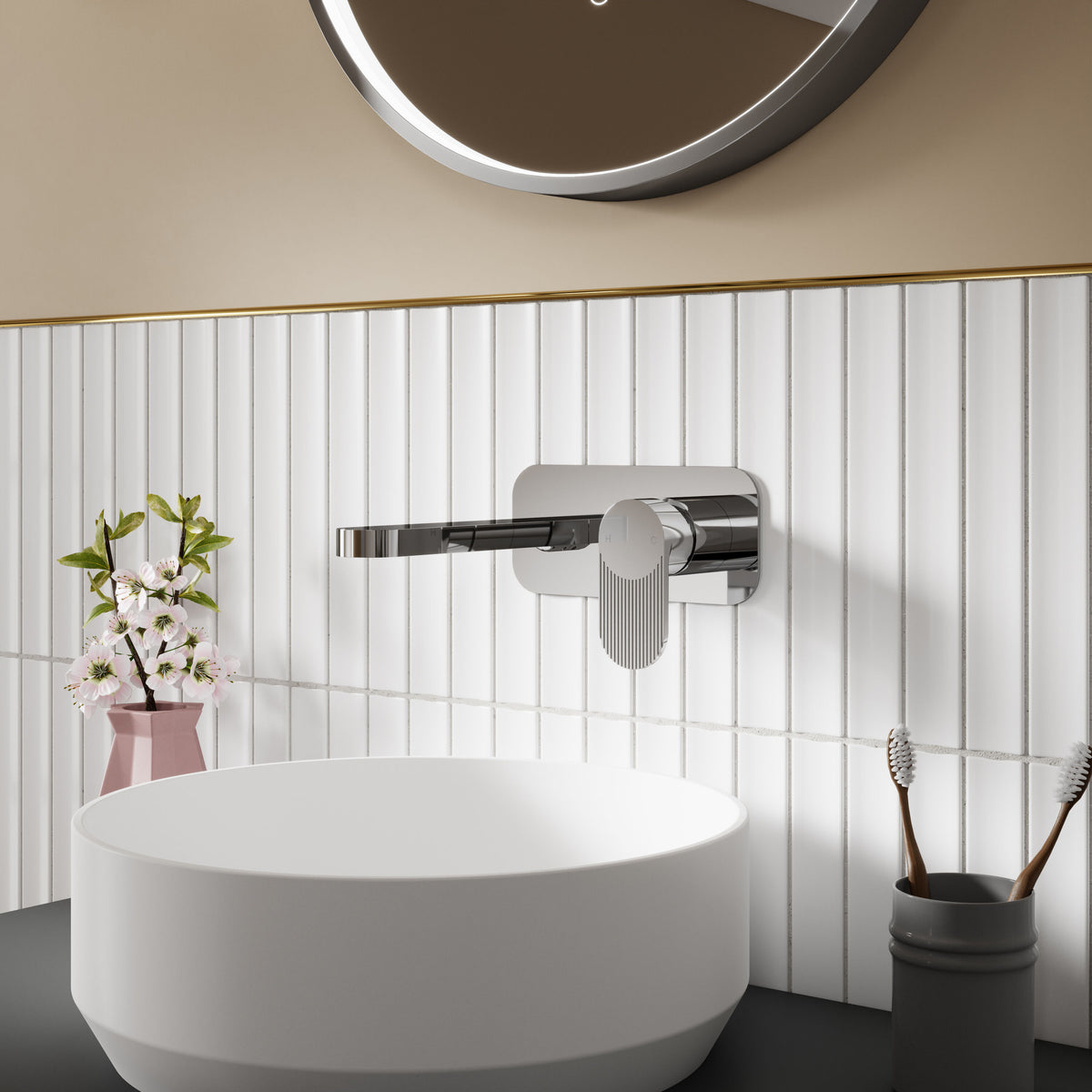 Modern Splash Cyprus Chrome 2 Tap Hole Streamlined Washbasin Wall Mounted Basin Mixer With Plate
