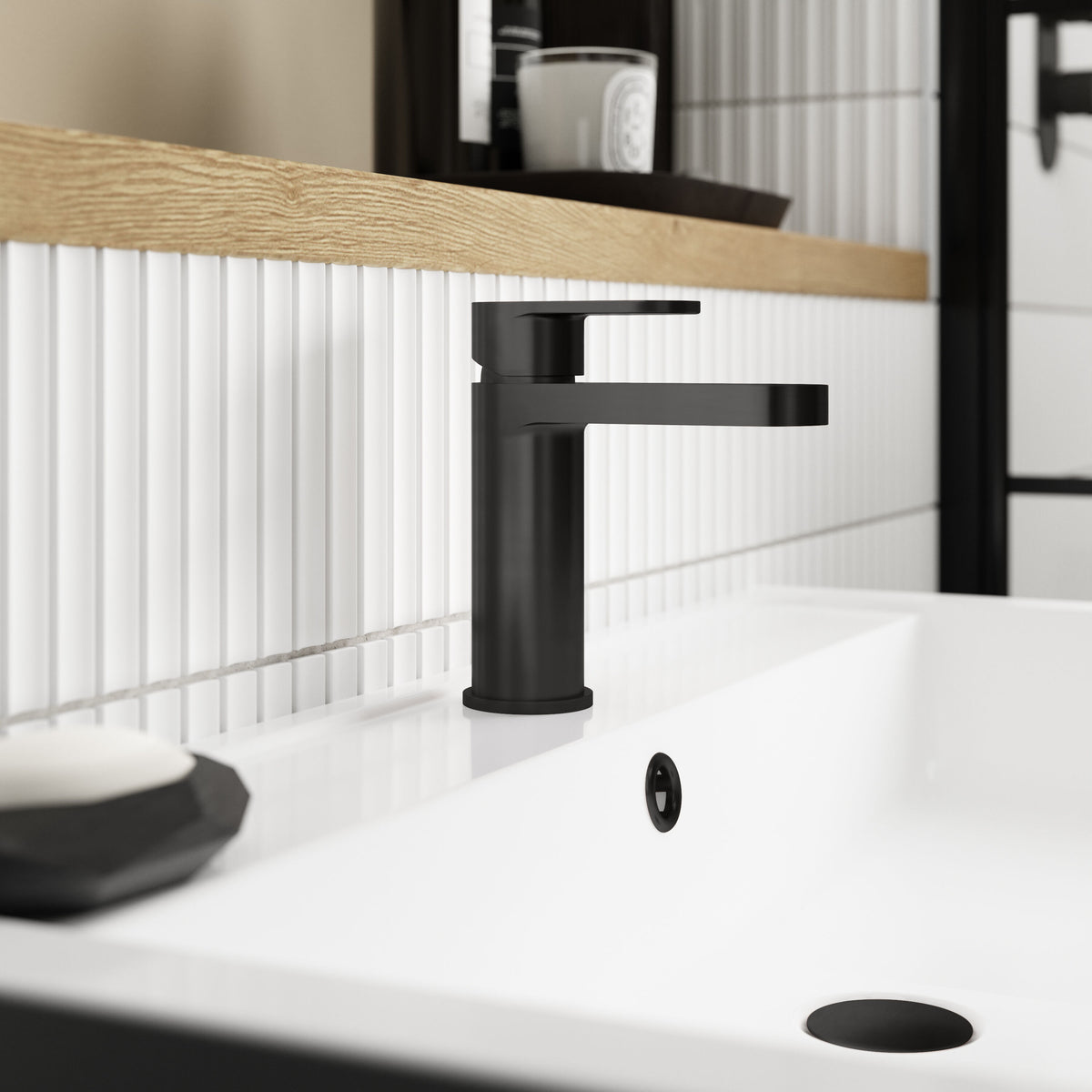 Modern Splash Binsey Matt Black Mono Basin Mixer With Push Button Waste