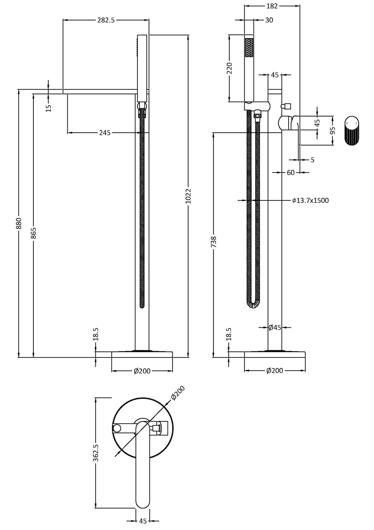 Modern Splash Cyprus Freestanding Matt Black Bath Shower Mixer