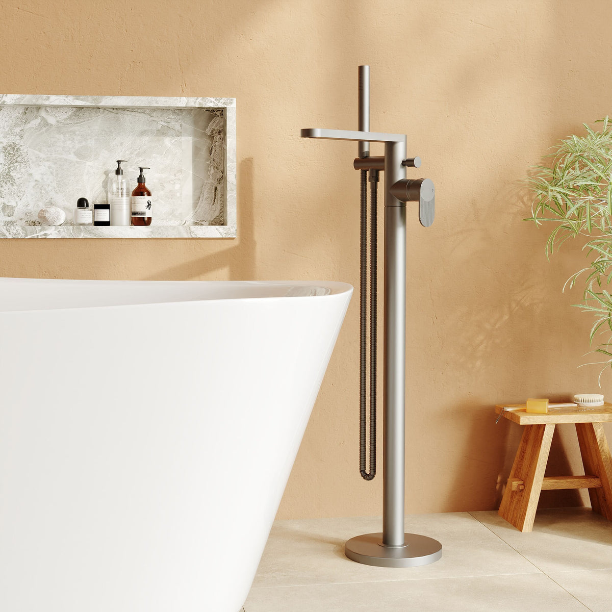 Modern Splash Cyprus Brushed Pewter Freestanding Bath Shower Mixer