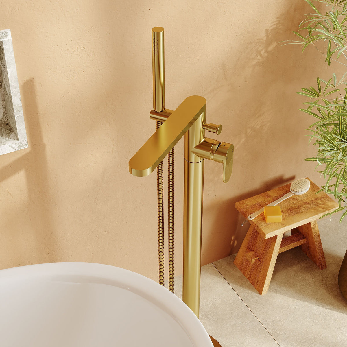 Modern Splash Cyprus Brushed Brass Freestanding Bath Shower Mixer