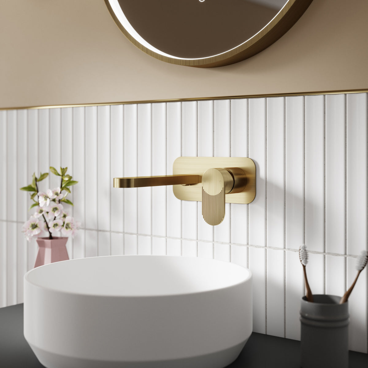 Modern Splash Cyprus Brushed Brass 2 Tap Hole Wall Mounted Basin Mixer