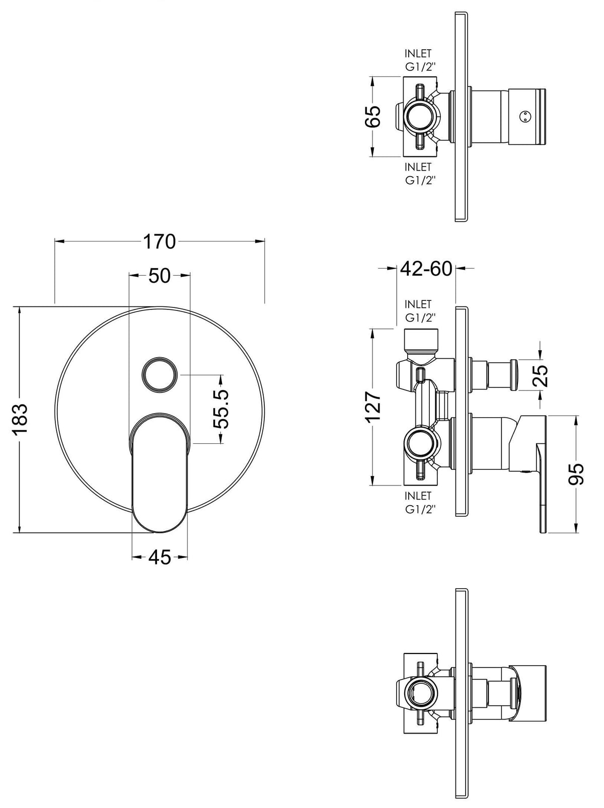 Modern Splash Chrome Manual Shower Valve With Diverter