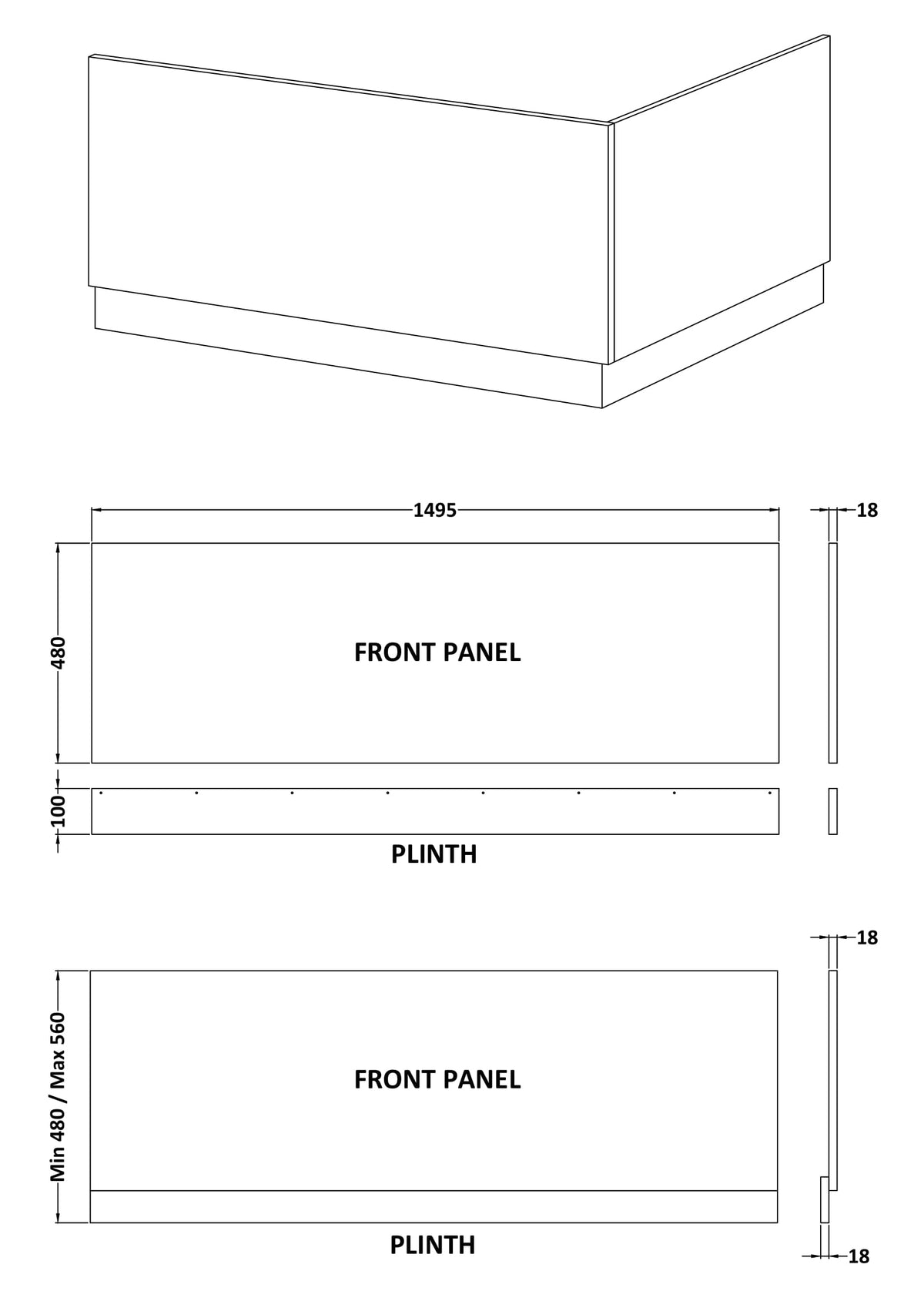 1500mm MDF Gloss Straight Front Bath Panel With Plinth