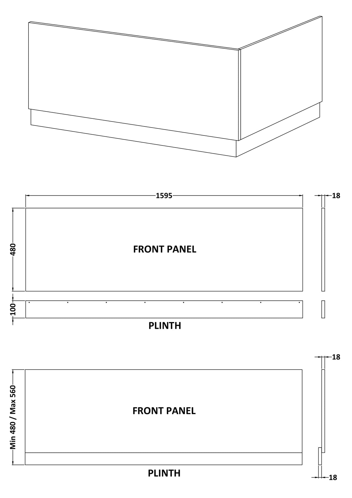 1600mm MDF Gloss Straight Front Bath Panel With Plinth