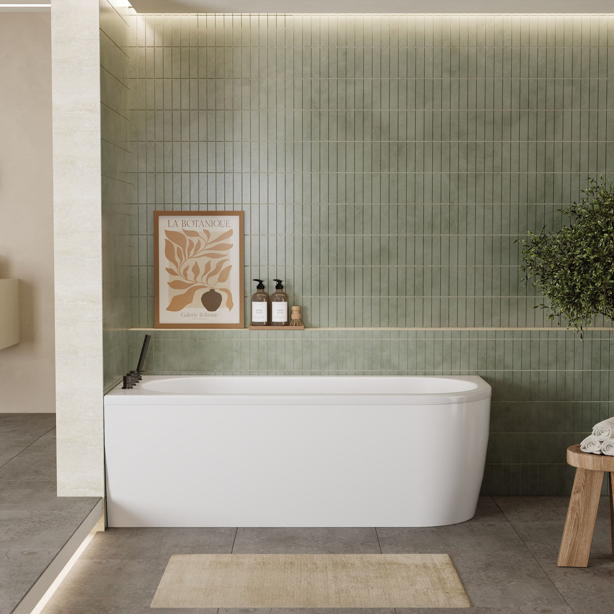 Modern Splash 1700mm Left-Hand Curved Corner Bath With Legs And Panel