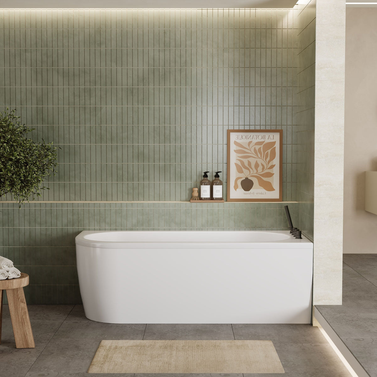 Modern Splash 1700mm Right-Hand Curved Corner Bath With Legs And Panel