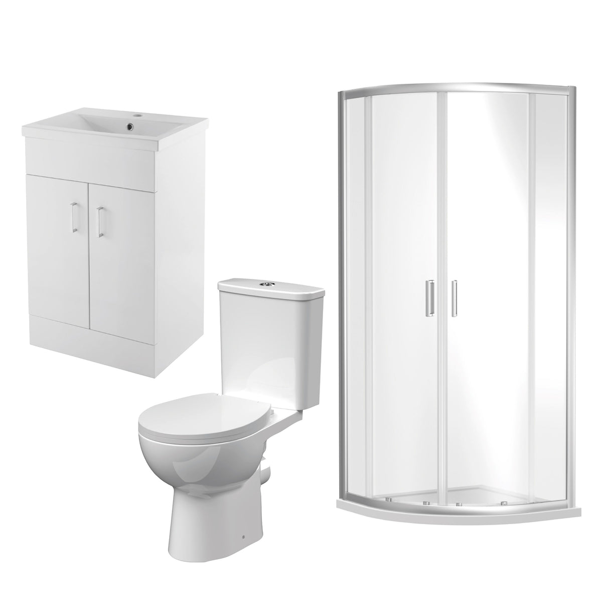 Modern Splash  1900 x 900mm Quadrant Enclosure, Slimline Shower Tray, 500mm Vanity Unit, Pan & Cistern