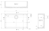 Modern Splash 795mm x 500mm x 220mm Fireclay White Single Bowl Butler Sink With Offset Waste