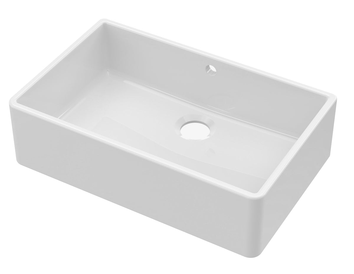 Modern Splash 795mm x 500mm x 220mm Fireclay White Single Bowl Butler Sink With Offset Waste And Overflow