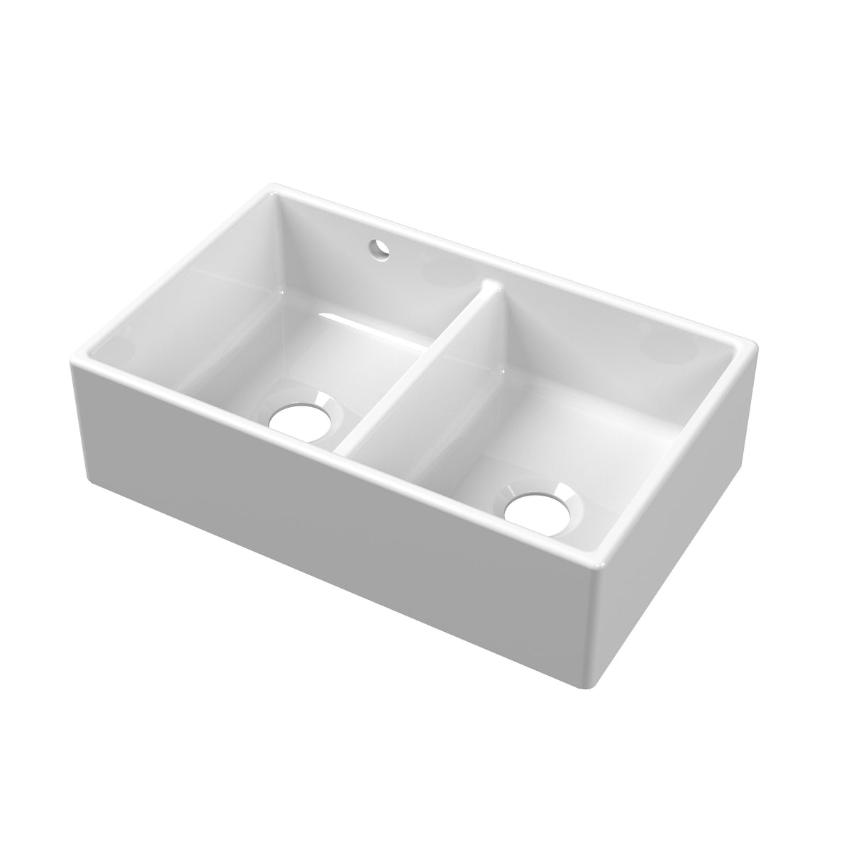Modern Splash 795mm x 500mm x 220mm Fireclay White Double Bowl Butler Sink With Stepped Weir And Overflow