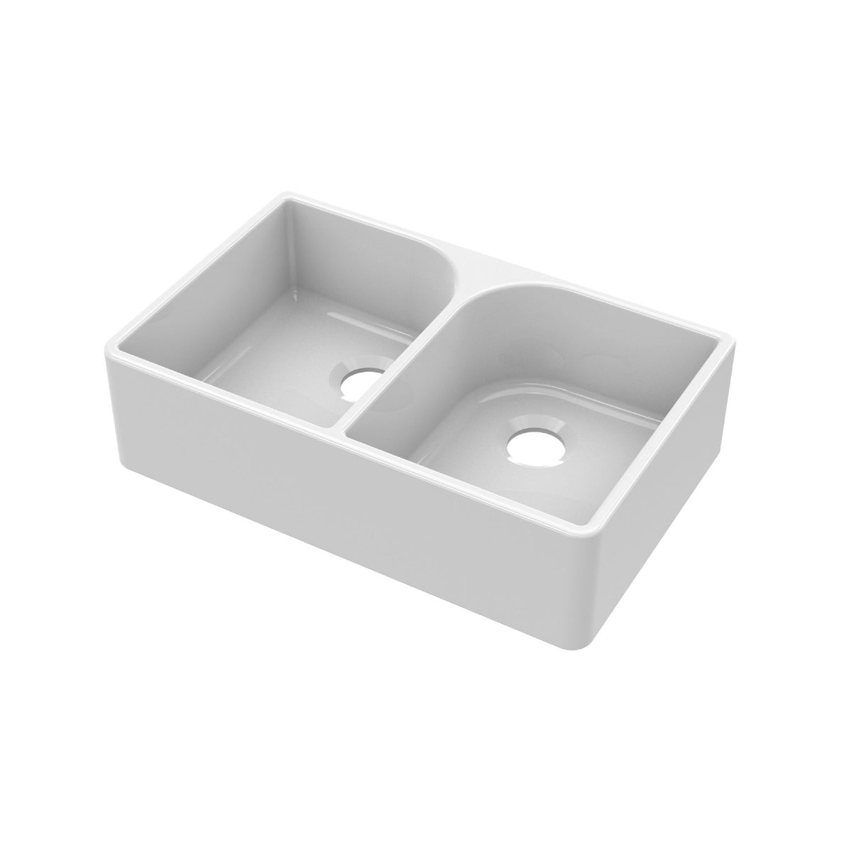 Modern Splash 795mm x 500mm x 220mm Fireclay White Double Bowl Butler Sink With Offset Waste And Full Weir