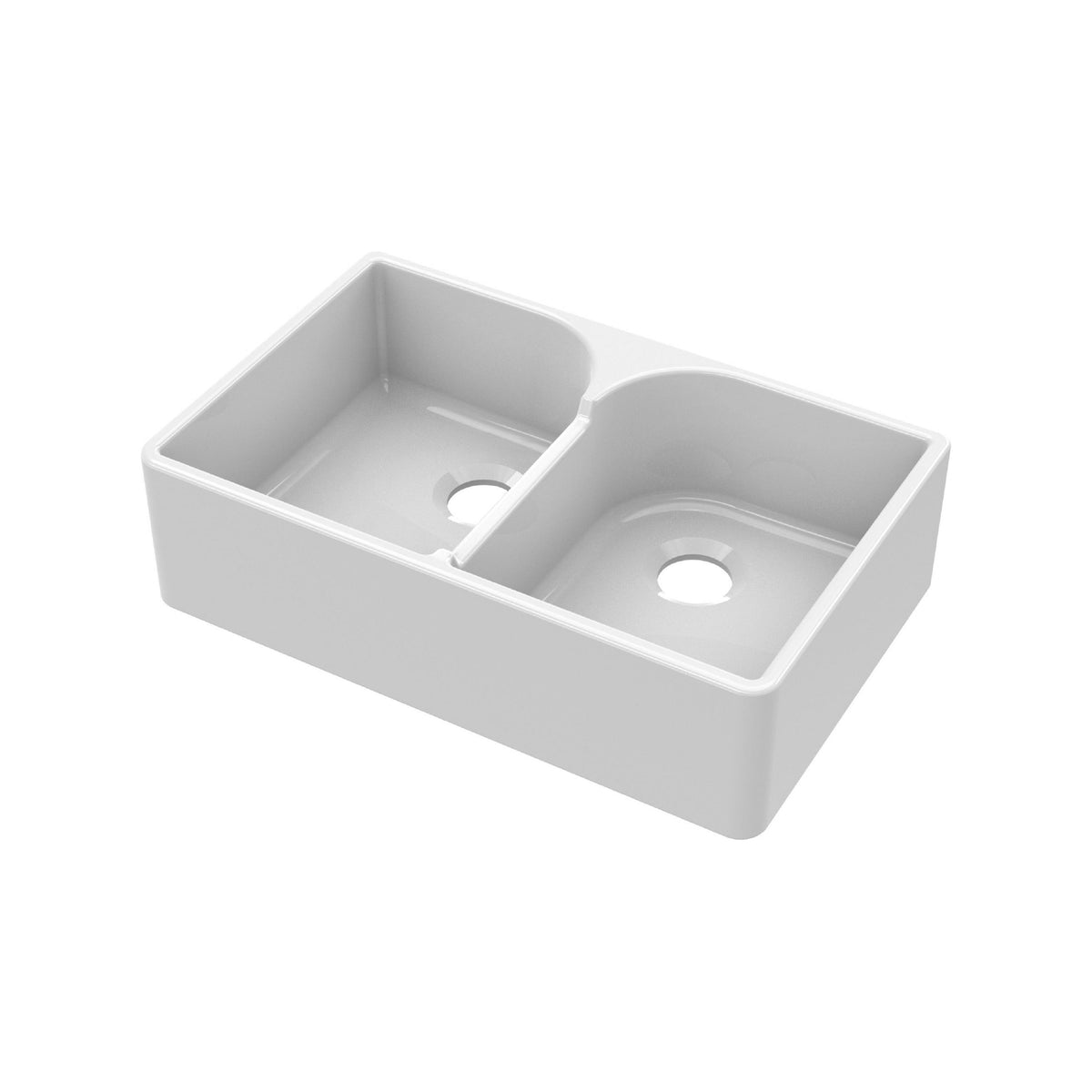 Modern Splash 795mm x 500mm x 220mm Fireclay White Double Bowl Butler Sink With Offset Waste And Stepped Weir