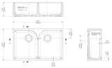 Modern Splash 795mm x 500mm x 220mm Fireclay White Double Bowl Butler Sink With Offset Waste And Stepped Weir