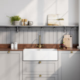 Modern Splash 795mm x 500mm x 220mm Fireclay White Double Bowl Butler Sink With Offset Waste And Stepped Weir