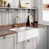 Modern Splash 795mm x 500mm x 220mm Fireclay White Double Bowl Butler Sink With Offset Waste And Stepped Weir