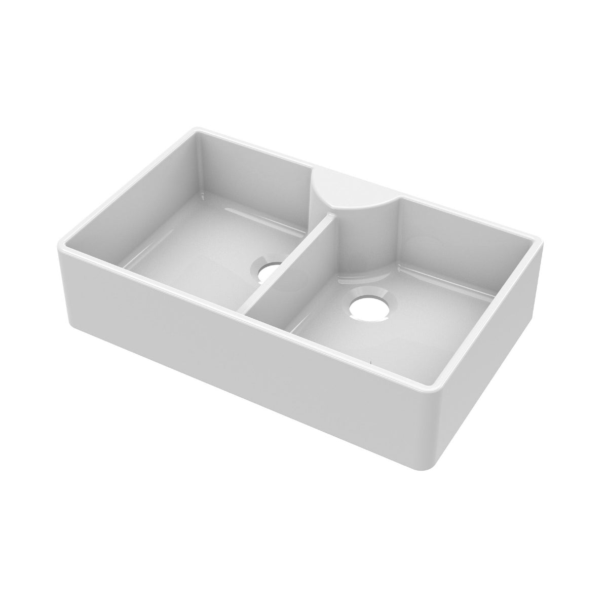 Modern Splash 895mm x 550mm x 220mm Fireclay White Double Bowl Butler Sink With Stepped Weir And Tap Ledge