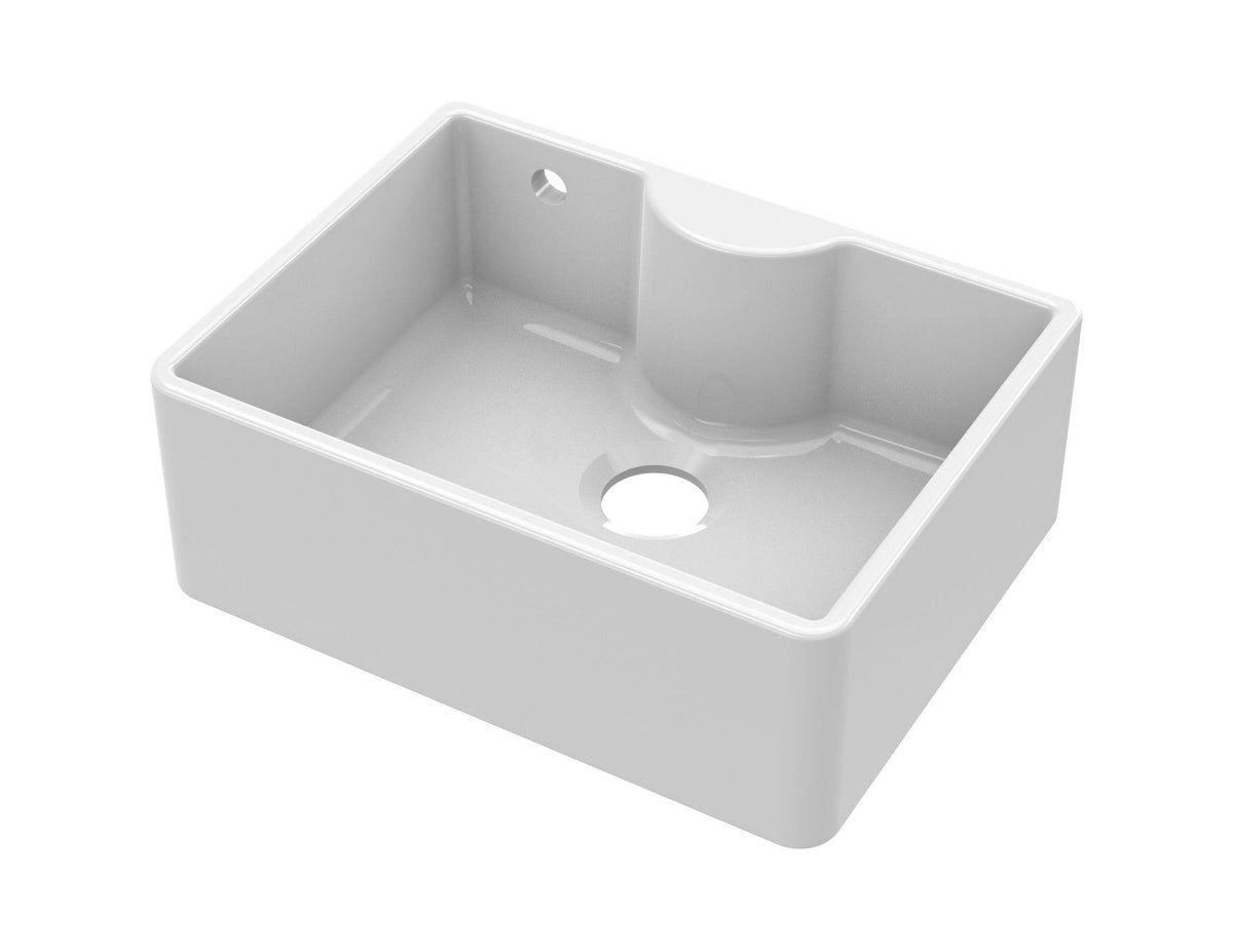 Modern Splash 595mm x 450mm x 220mm Fireclay White Single Bowl Butler Sink With Tap Ledge And Overflow