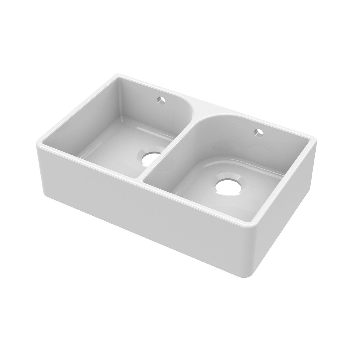 Modern Splash 795mm x 500mm x 220mm Fireclay White Double Bowl Butler Sink With Full Weir And Overflow