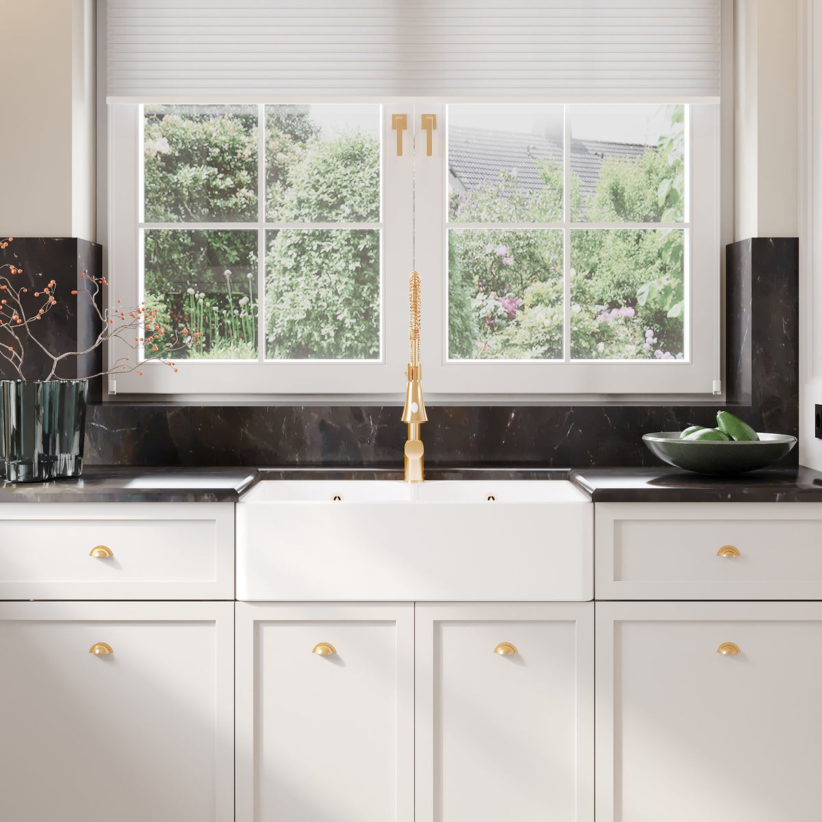 Modern Splash 795mm x 500mm x 220mm Fireclay White Double Bowl Butler Sink With Full Weir And Overflow
