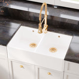 Modern Splash 795mm x 500mm x 220mm Fireclay White Double Bowl Butler Sink With Full Weir And Overflow