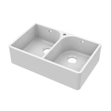Modern Splash 795mm x 500mm x 220mm Fireclay White 1 Tap Hole Double Bowl Butler Sink With Full Weir And Overflow