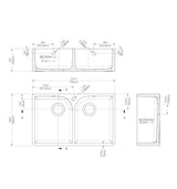 Modern Splash 795mm x 500mm x 220mm Fireclay White 1 Tap Hole Double Bowl Butler Sink With Full Weir And Overflow