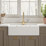 Modern Splash 795mm x 500mm x 220mm Fireclay White 1 Tap Hole Double Bowl Butler Sink With Full Weir And Overflow