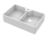 Modern Splash 895mm x 550mm x 220mm Fireclay White 1 Tap Hole Double Bowl Butler Sink With Stepped Weir And Overflow