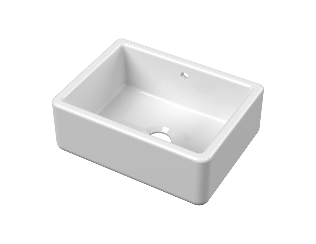 Modern Splash 595mm x 450mm x 220mm Fireclay White Single Bowl Traditional Thick Walled Butler Sink