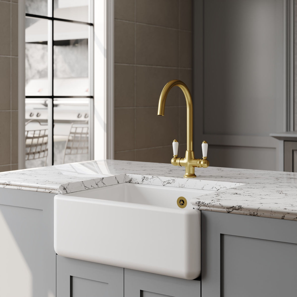 Modern Splash 595mm x 450mm x 220mm Fireclay White Single Bowl Traditional Thick Walled Butler Sink