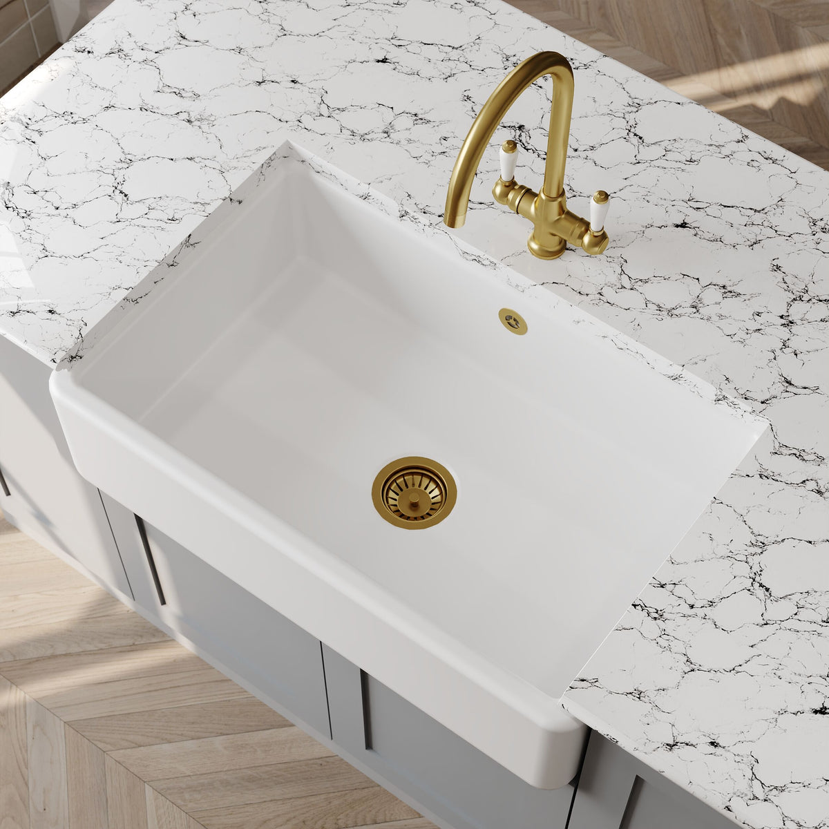 Modern Splash 795mm x 500mm x 220mm Fireclay White Single Bowl Traditional Thick Walled Butler Sink
