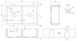 Modern Splash 795mm x 500mm x 220mm Fireclay White Double Bowl Traditional Thick Walled Butler Sink