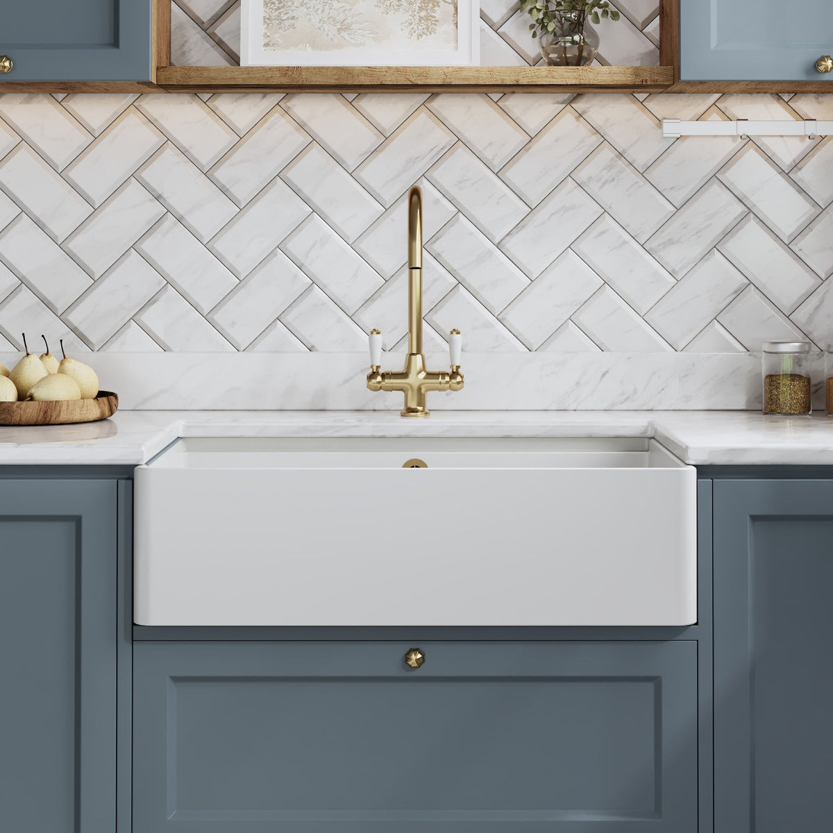 Modern Splash 795mm x 460mm x 220mm Fireclay White Single Bowl Butler Sink With Ledge