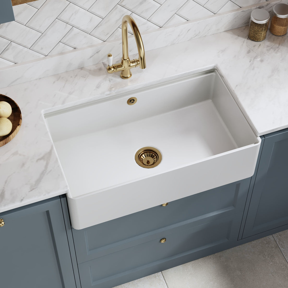 Modern Splash 795mm x 460mm x 220mm Fireclay White Single Bowl Butler Sink With Ledge
