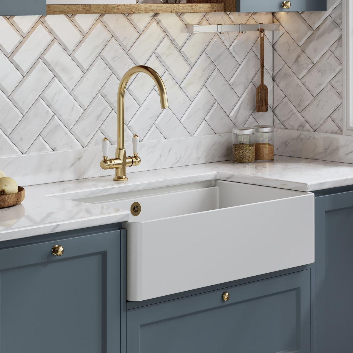 Modern Splash 795mm x 460mm x 220mm Fireclay White Single Bowl Butler Sink With Ledge