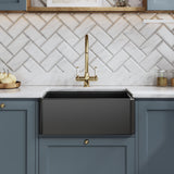 Modern Splash 595mm x 450mm x 220mm Fireclay Soft Black Single Bowl Butler Sink With Offset Waste