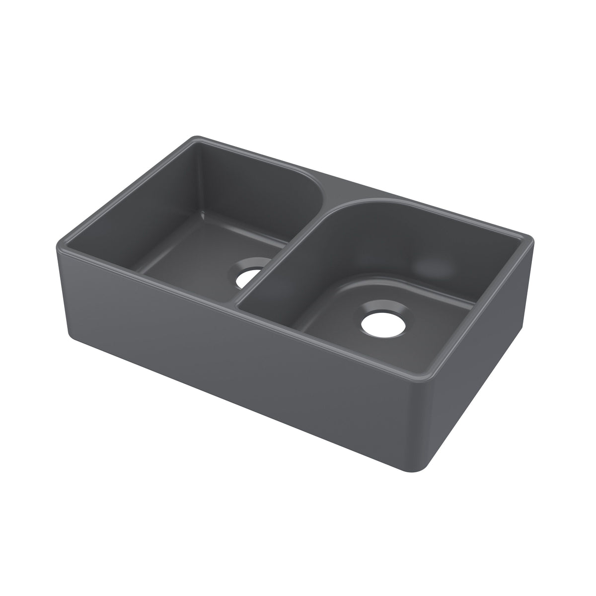 Modern Splash 795mm x 500mm x 220mm Fireclay Soft Black Double Bowl Butler Sink With Full Weir and Offset Waste