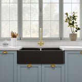Modern Splash 795mm x 500mm x 220mm Fireclay Soft Black Double Bowl Butler Sink With Full Weir and Offset Waste