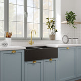 Modern Splash 795mm x 500mm x 220mm Fireclay Soft Black Double Bowl Butler Sink With Full Weir and Offset Waste