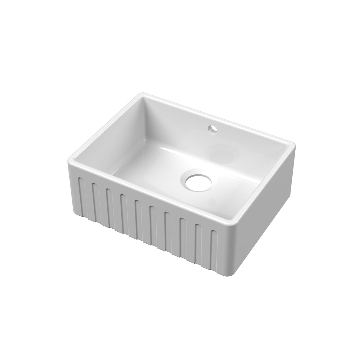 Modern Splash 595mm x 450mm x 220mm Fireclay White Single Bowl Fluted Butler Sink With Offset Waste And Overflow
