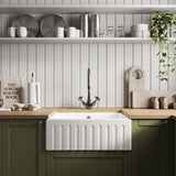 Modern Splash 595mm x 450mm x 220mm Fireclay White Single Bowl Fluted Butler Sink With Offset Waste And Overflow