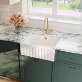 Modern Splash 595mm x 450mm x 220mm Fireclay White Single Bowl Fluted Butler Sink With Offset Waste And Overflow