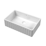 Modern Splash 795mm x 500mm x 220mm Fireclay White Single Bowl Fluted Butler Sink With Offset Waste And Overflow